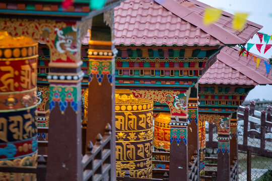 Prayer wheels at a traditional temple in namche bazaar