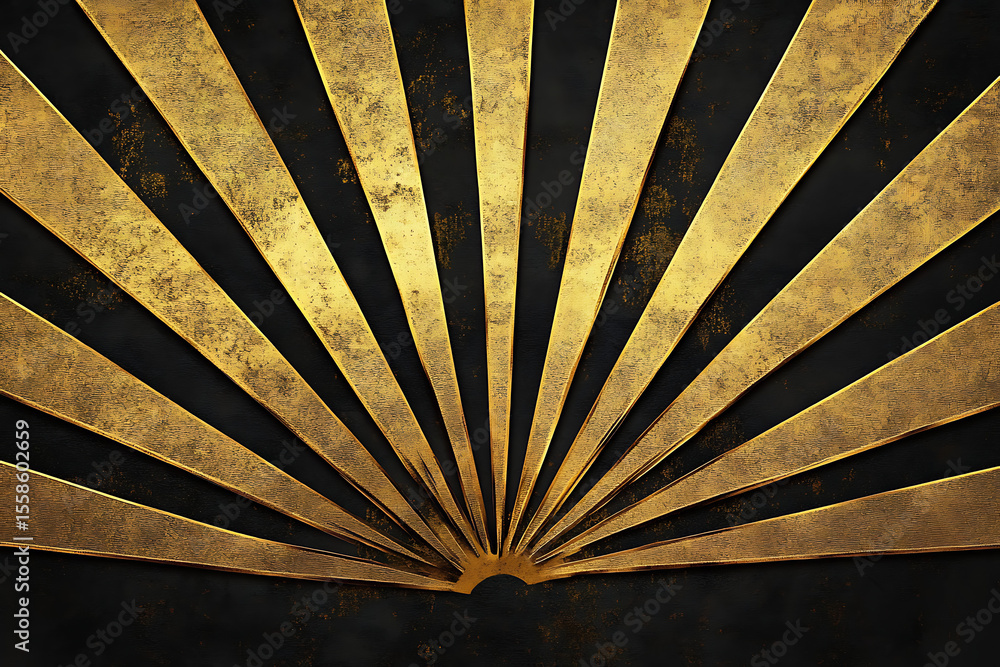 Poster golden rays radiating from a central point on a dark textured background, creating a striking visual