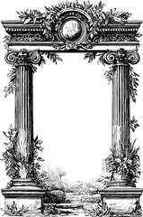 Ancient greek banner with stone garlands and broken columns for retro design