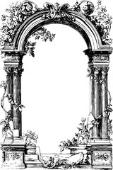 Vintage arch frame with floating architectural fragments for classic design