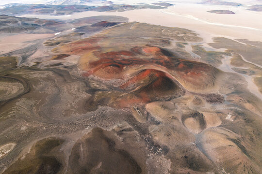 Aerial view of volcanic terrain in La Puna, Argentina