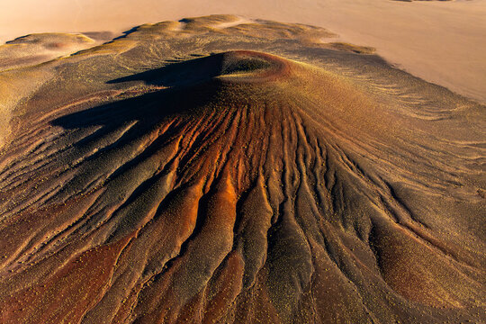 Aerial view of volcanic terrain in La Puna, Argentina