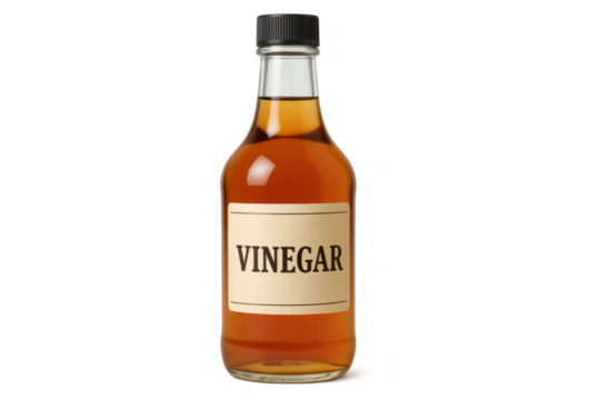 Glass bottle containing vinegar on a transparent background, ideal for photo editing and compositions