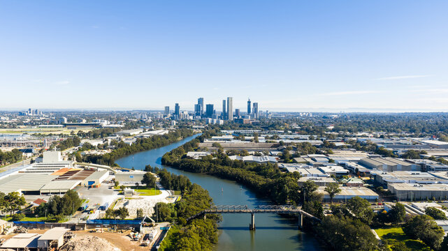 Aerial photo Parramatta CBD via Parramatta River