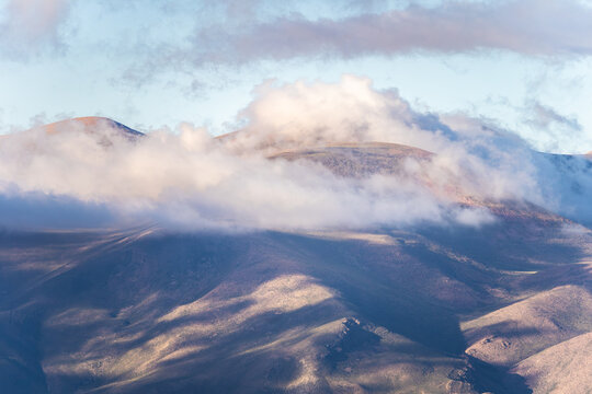 Misty morning mountains in La Puna landscape
