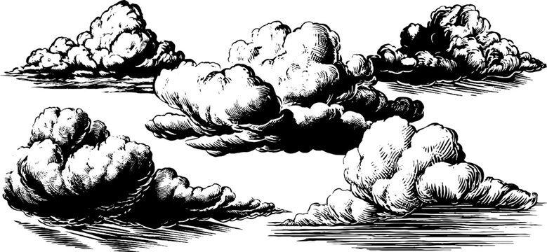 Vintage hand drawn cloud types featuring cumulus and stratus for retro designs