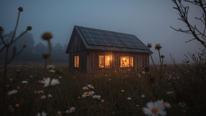 Solar panel energy Eco hotel Cottage Off grid living Home battery Renogy Cabin power Farmhouse Inn Stand alone system Coliving Farm Barn Stable Estate Hybrid inverter WiFi Gridbeyond Log House Shed S