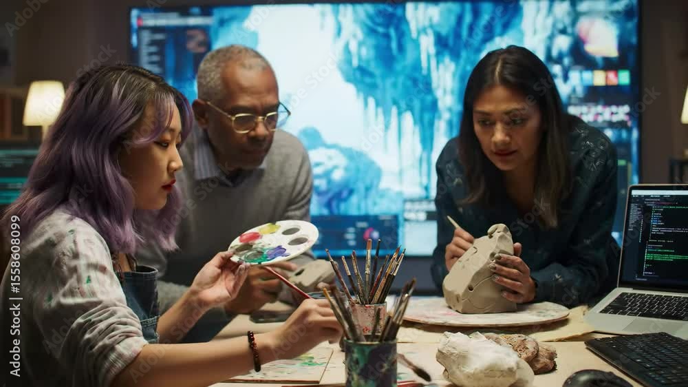 Aufkleber creative collaboration unfolds as artists work with ai to produce original compositions in a studio 