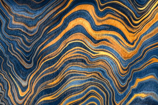 Blue and Gold Flowing Abstract Art