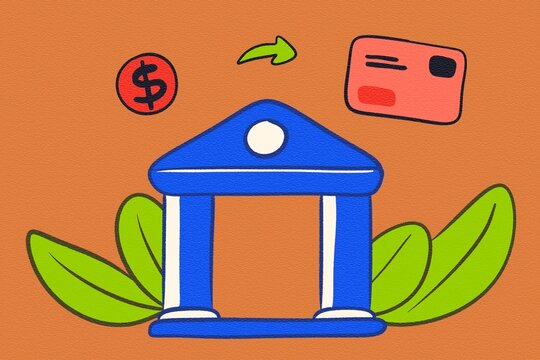 Banking and finance illustration with blue building