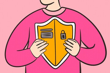 illustration of a person holding a shield symbol