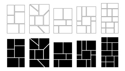 Frame photo, black grid layout for a bold card or brand template. This mosaic design is perfect for a moodboard, collage, or abstract picture.