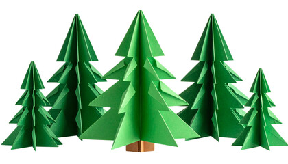 origami pine Christmas tree isolated on transparent background.