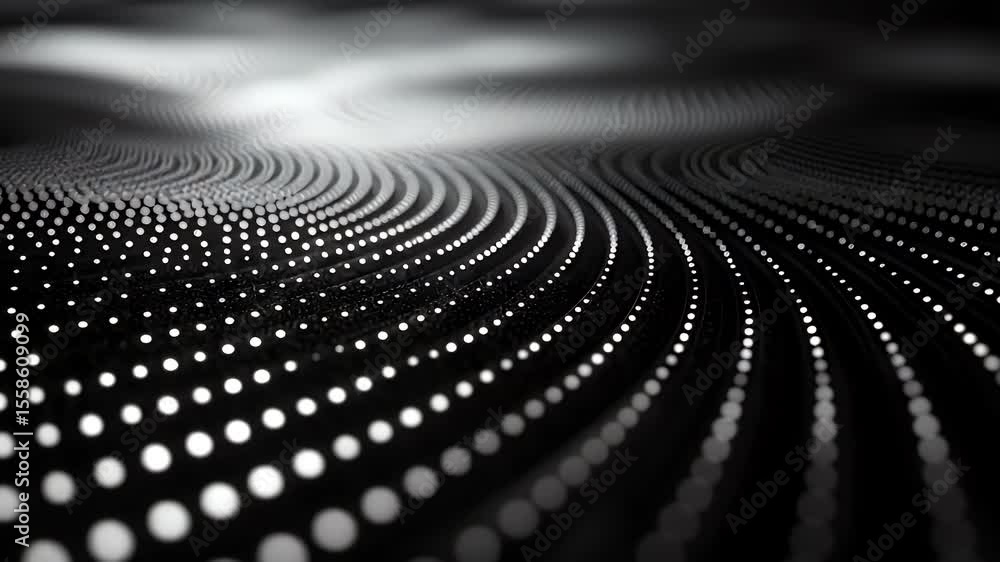 Poster abstract black and white design with concentric curves and dots