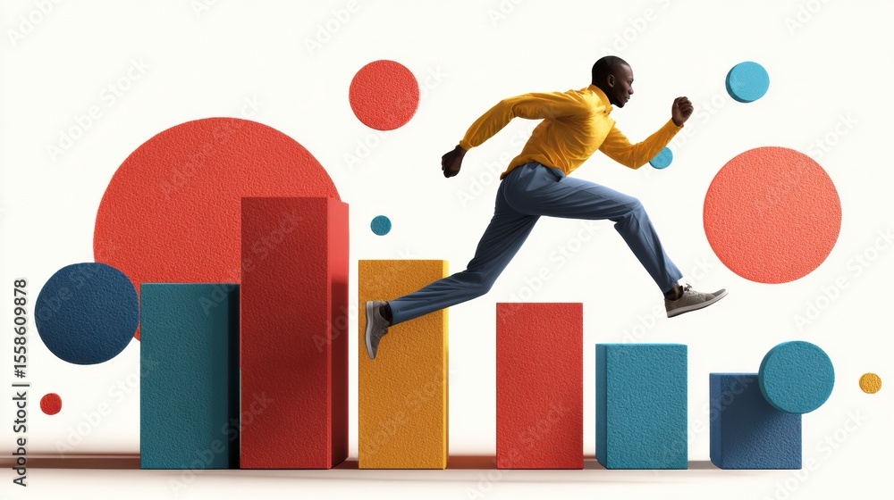 Poster boost productivity by running through an abstract progress bar, demonstrating motion and progress in