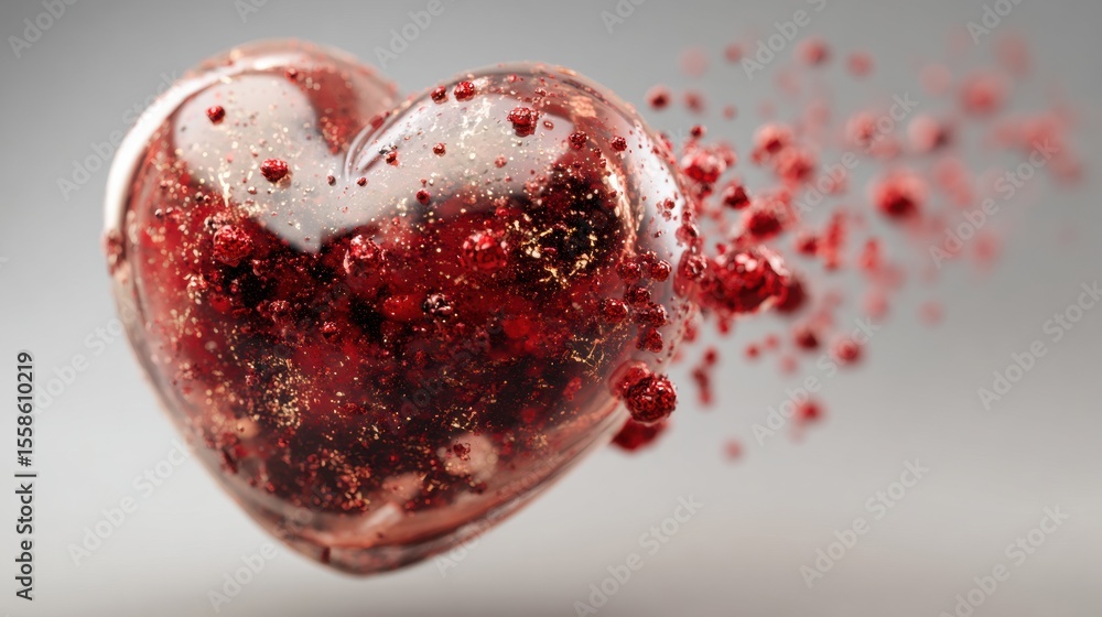 Poster Heart-shaped Blood Cell Concept Explores Vibrant Textures and Shapes in Soft 3D Rendering, Emphasizing Beauty and Uniqueness in Cellular Design
