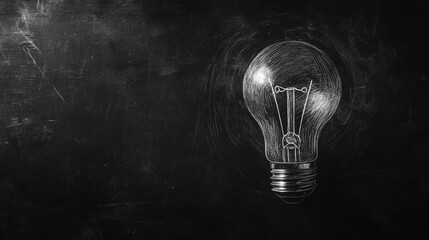 Glowing light bulb with sparkling particles floating around it in darkness.