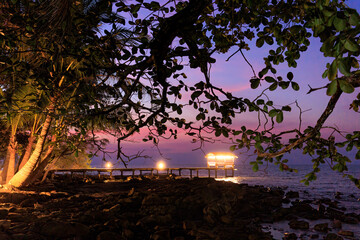 Colorful dusk at a tropical beach in Thailand