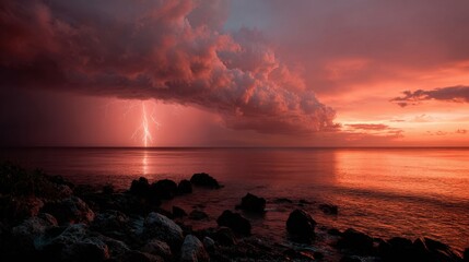 Captivating Time-Blend Shot of Multiple Lightning Bolts Striking the Night Sky in a Dramatic Seconds-Lapse Photography