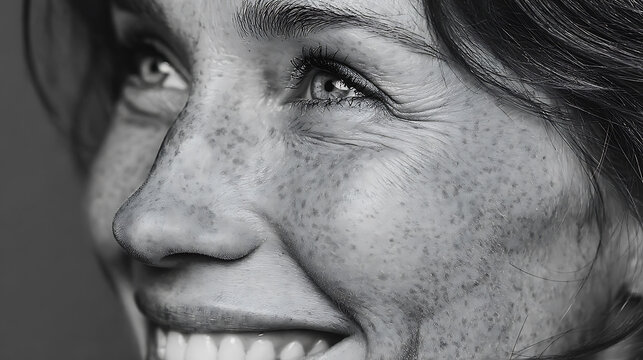 Close up portrait of a woman with freckles