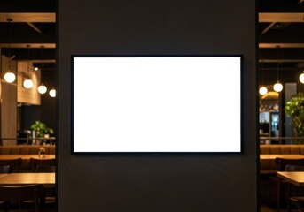 Digital Menu Mockup Blank Screen, empty electronic food board display for a modern cafe or bar interior