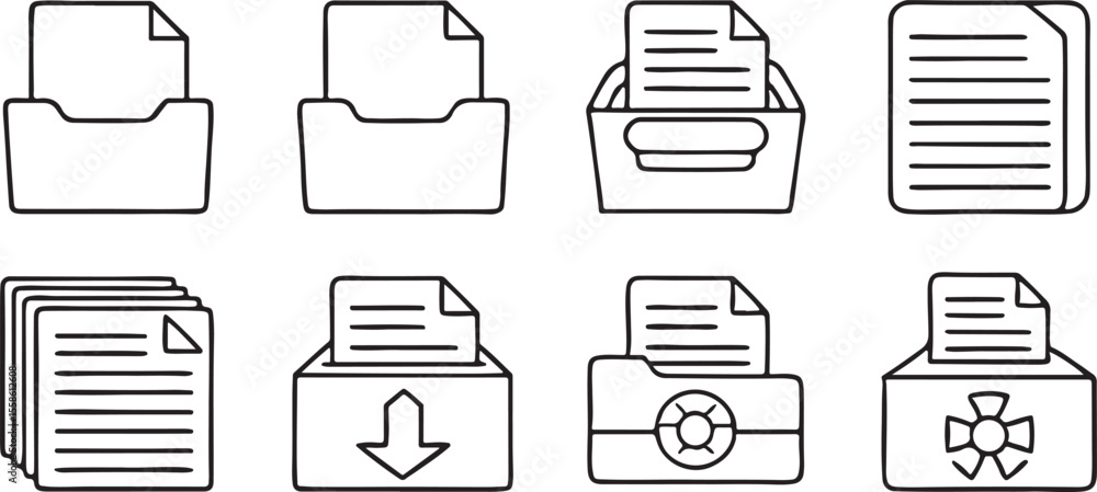 Poster file and document organization vector icons set 30 editable flat business system icons