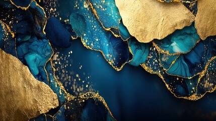 Elegant Blue and Gold Abstract Background with Marbled Texture for Modern Decor and Design