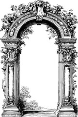 Vintage worn out roman arch sketch with missing sections for retro design
