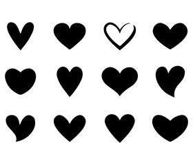 A black vector silhouette Grid of Black Hearts set with Unique Outlined Heart Minimalist Vector Illustration of Love and Individuality