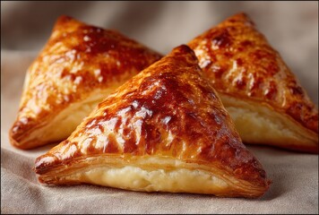 Golden Brown Triangular Pastries with Flaky Layers and Delicious Filling Perfect for Desserts or Snacks on a Stylish Table Setting