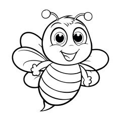Cute cartoon bee vector illustration for kids coloring page and printable design with honeybee drawing art cartoon vector illustration