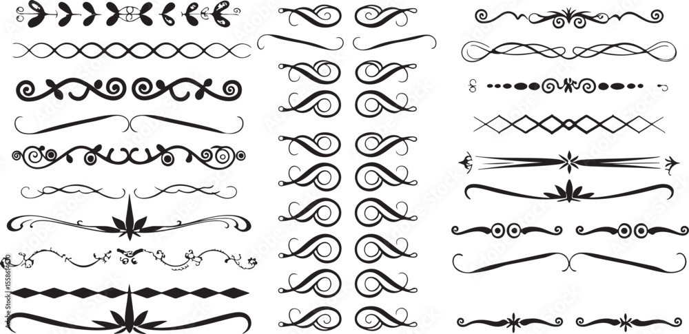Poster minimal decorative arrow and flourish divider elements vector set 30 elegant black line style vector