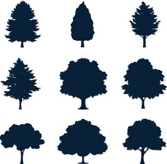 Silhouette tree icon bundle. Variety of tree designs for nature branding, web, and print projects.