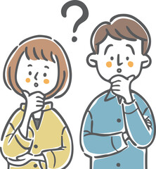 疑問を持つ夫婦のイラスト　上半身　ベクター
