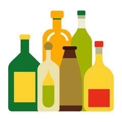 Assorted cooking oils in bottles vector icon on white background.