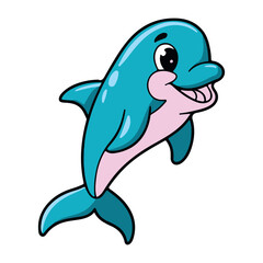 Naklejka premium Cartoon dolphin vector illustration for kids cute sea animal drawing aquatic mammal design clip art