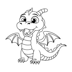 Obraz premium Cute cartoon dragon coloring page for kids and adults printable fantasy creature design art