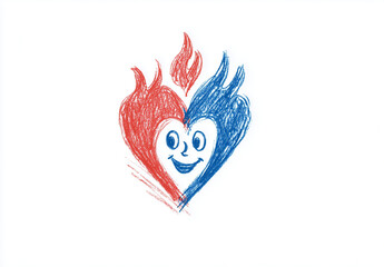 Winged Heart, A cheerful heart with a vibrant fiery flame on top and a smiling expression, symbolizing joy and warmth.