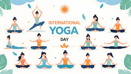 Playful Yoga Characters on Minimal Banner for Yoga Event