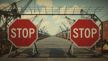 Road Work Ahead. Freight marketplace Squarespace designer withrun Monetization Cognitive distortion Dropshipping products Nuvocargo LogiNext Shippeo Shipwell Two red stop signs on street barrier, con