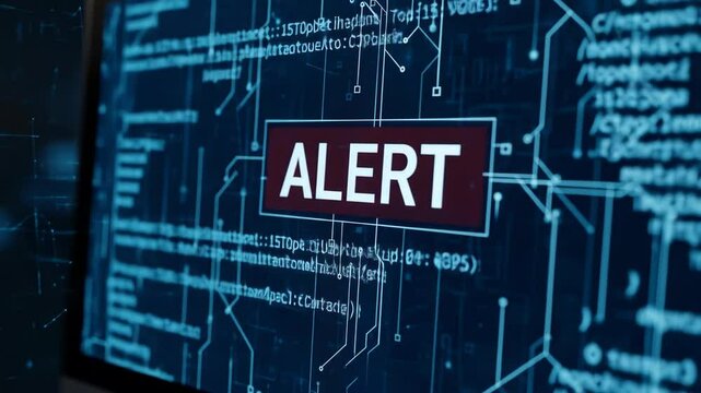 Cyber Alert: Digital Security Warning on Screen with Code Background - Powered by Adobe