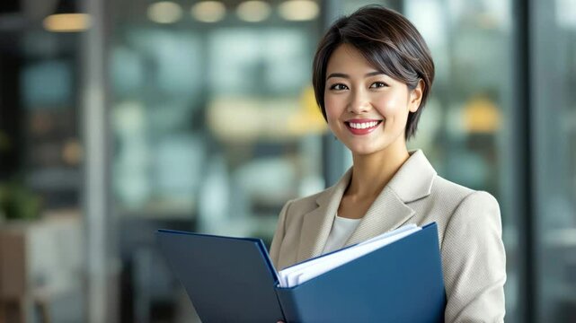 Modern female office worker holding white sheet of paper, focus on communication and corporate tasks