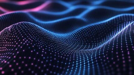 Abstract dynamic grid with blue and pink gradient representing future tech