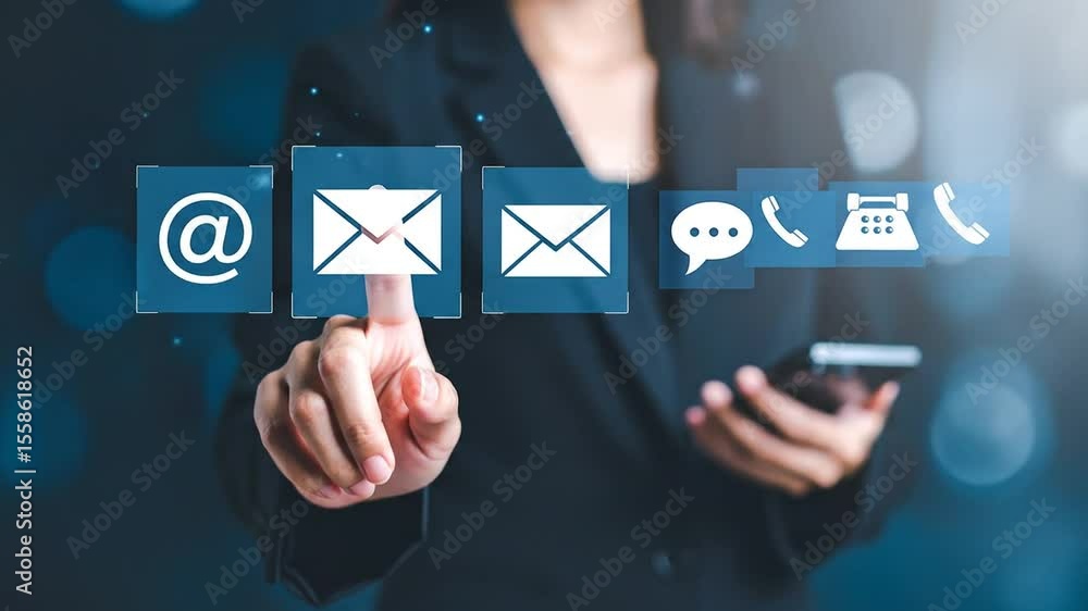 Poster modern communication methods demonstrated with email, chat, and phone interface