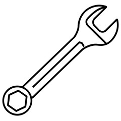 Minimalist Wrench Tool Line Art Vector