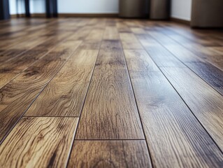 Close-up of hardwood plank flooring in an indoor setting.