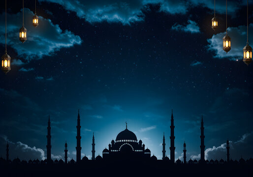 Premium mosque window style Islamic background glowing backdrop