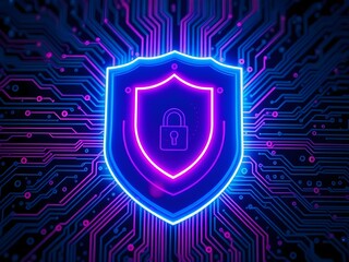 Fototapeta premium Abstract image of digital security shield icon glowing in neon colors