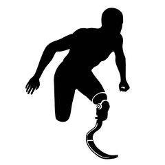 Paralympic athlete with bionic prosthesis: technological silhouette embodying determination and innovation.