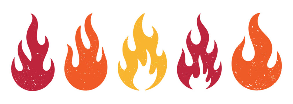 Fire flame icon. Crayon vector logo. Hot fire on white background. Flame simple illustration. Graphic heat symbol. Abstract silhouette, hell element clipart.